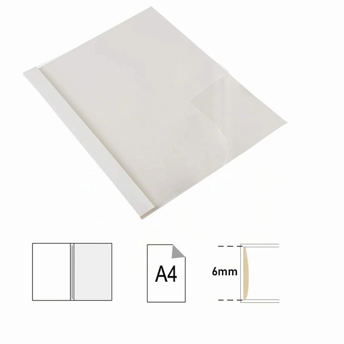 TUKA 20x A4 Carpetas Térmicas de 6 mm (Capacidad 60 Hojas), Fundas para Encuadernación Térmicas, Frente Transparente, Cubierta de Encuadernación Térmica, Paquete de 20, Blanco, TKD9200-A4-white-20x