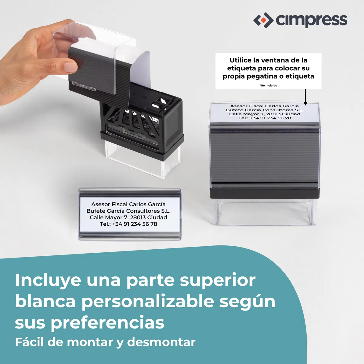 Cimpress Sello Autoentintable Personalizado con Texto, Ideal como Sello de Nombre, Dirección o Empresa, Tinta Azul, Tamaño Mediano 5,7 x 2,1 cm, Perfecto para Uso Diario en Oficina o Escuela