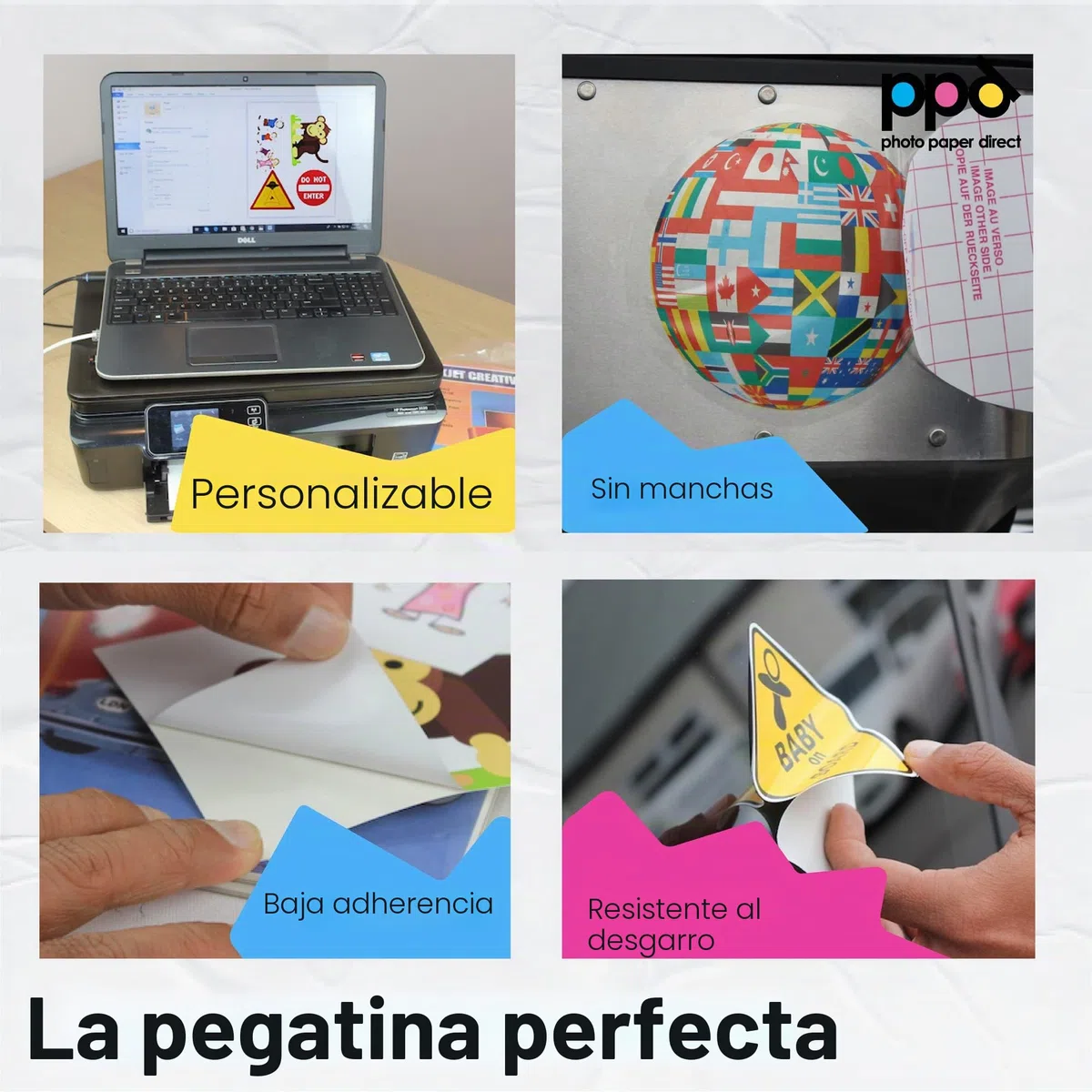 PPD Inkjet - A4 x 20 Pegatinas de Vinilo Autoadhesivo Brillante Imprimible de Grado Comercial - Calidad Fotográfica y A Prueba de Desgarro - Para Impresora de Inyección de Tinta - PPD-36-20