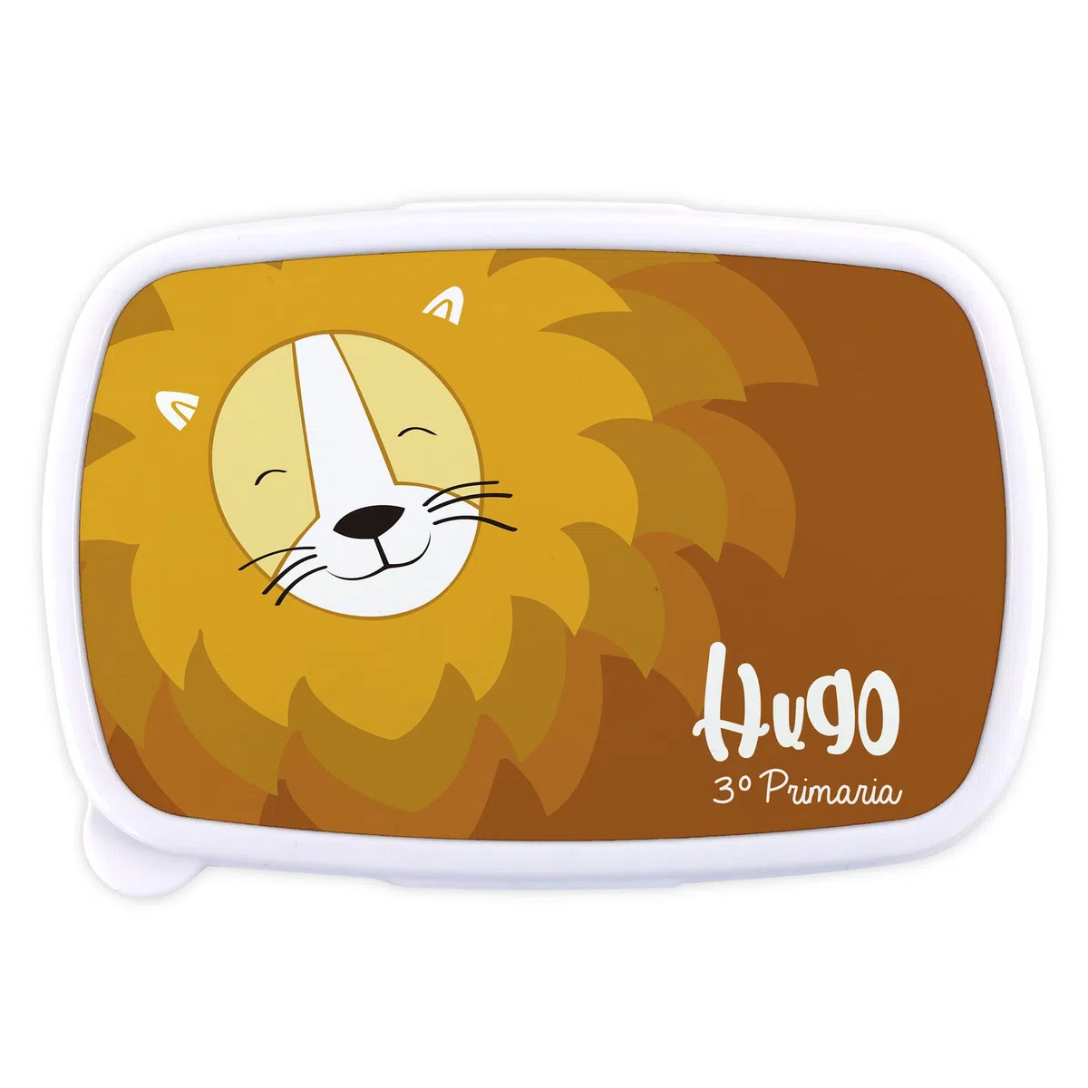 LolaPix Loncheras para Niños. Fiambrera Infantil Personalizada. Caja merienda con Nombre y Curso. Apta para microondas y Libre de BPA, filatos y Metales Pesados. Varios diseños.León Amigo