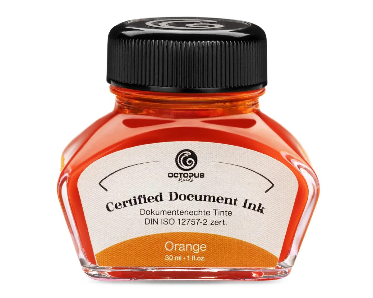 Tinta para Documentos Octopus Fluids Naranja, Tinta Indeleble, Certificada según DIN ISO 12757-2, Naranja, 30 ml