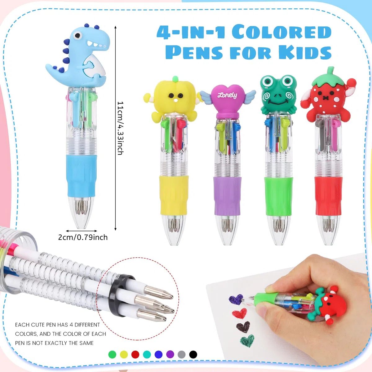Yoosso 48 Piezas Bolígrafos 4 en 1 Retráctiles con Diseño de Dibujos Animados, Ideales como Detalles para Fiestas, Regalos para Invitados, Material Escolar para Estudiantes, Regalo de Graduación