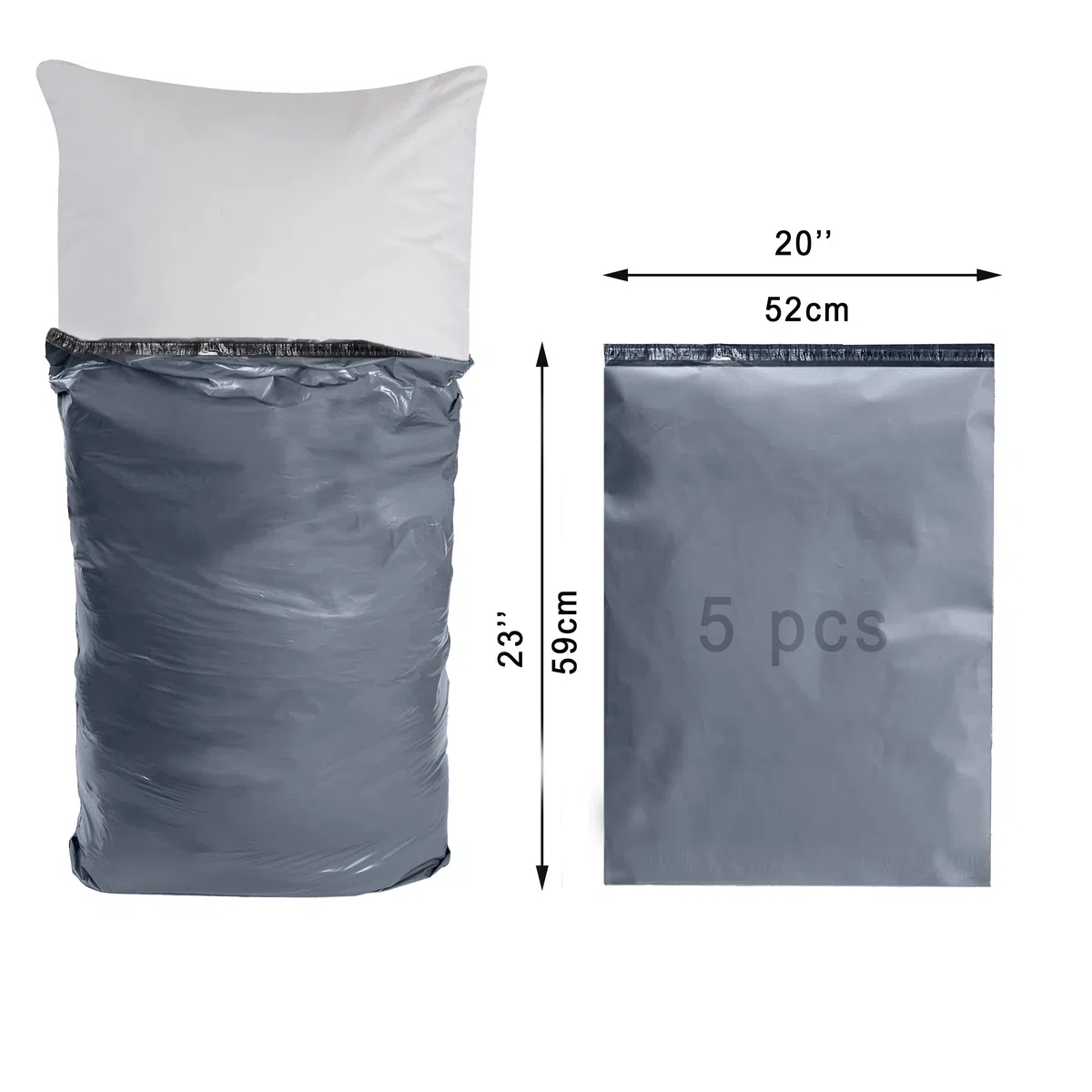 Bolsa grande de plástico autosellada, 520 x 590 mm + 40 mm, sobres de envío gris extrafuerte, bolsa de correo resistente de plástico fuerte