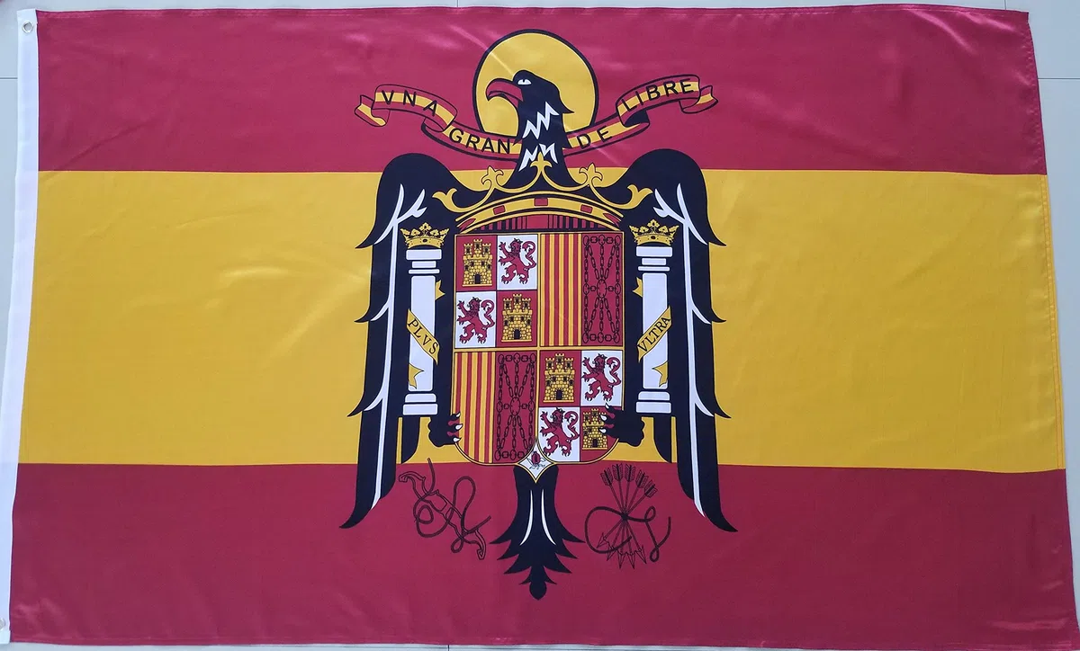 BANDERA DE ESPAÑA REGIMEN FRANCO 1939-1975. CALIDAD RASO PREMIUM 110 GR. TAMAÑO 150X90 CM