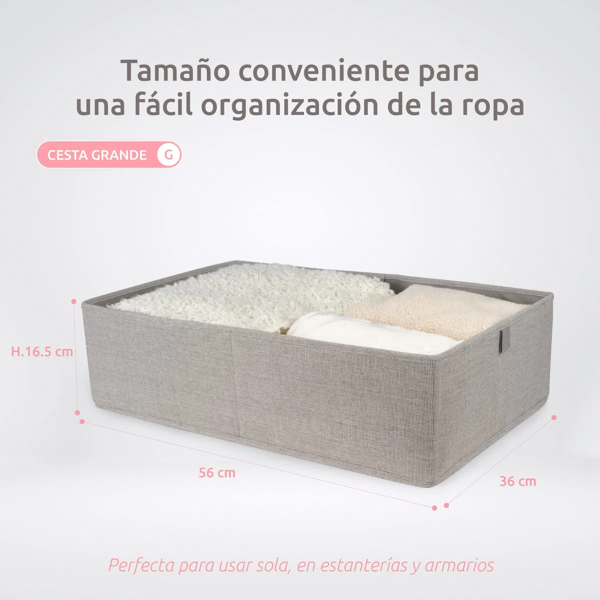 Compactor Cesta Oxford XL, 56x36x16,5 cm, Gris, Tela Oxford y Cartón