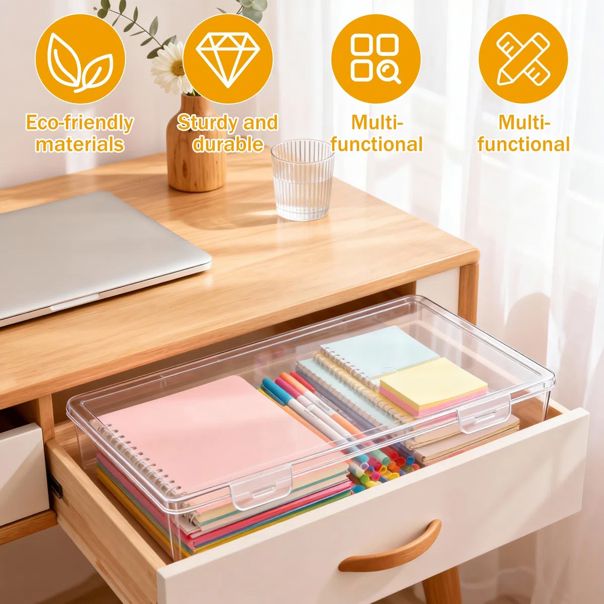 Zocipro 2Pcs Cajas Transparentes de Plástico A4, Caja Archivador Plastico Impermeable Archivos de Almacenamiento para Documentos Cartas Papel Revistas Libros (31x22x5 cm)