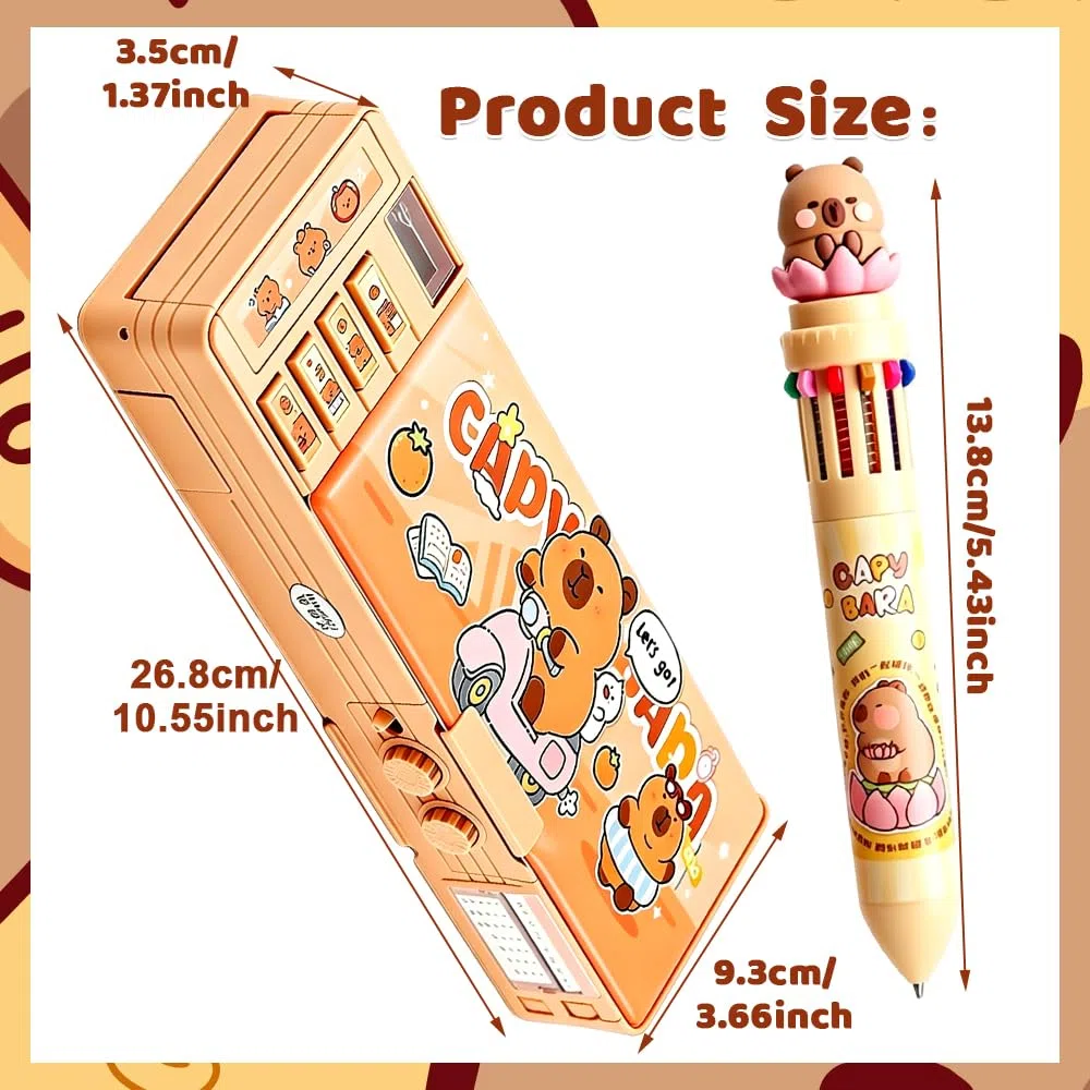 Estuche Multifuncional Emergente de Capybara, 12 en 1 Click Pens Multicolor, Capybara Estuche, Diseño de Dibujos Animados y Bloqueo de Contraseña, Adecuada para Inicio Escolar y Regalos