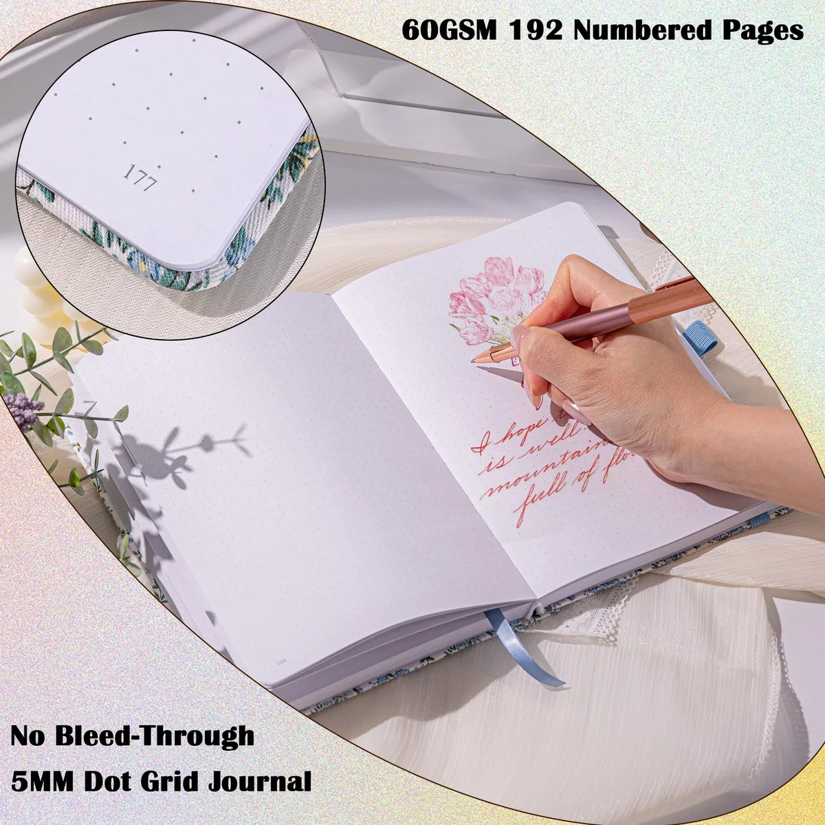 TIEFOSSI Cuaderno Punteado para Mujer, Cuaderno A5 con Cuadrícula de Puntos para Escribir, 190 Páginas Numeradas, Papel Grueso, Diario de Viaje, para Trabajo, Hogar, Escuela, Toma de Notas, Negocios
