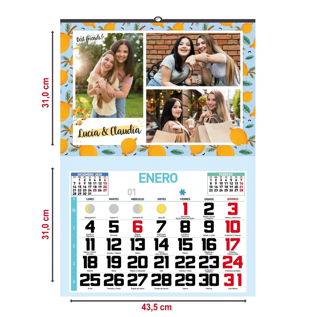 Calendario 2026 de Pared Personalizado - Calendario 2026 Mensual con Festivos Enero 2026 a Diciembre 2026 - Contiene Colgador para Facilitar su Colocación en Pared. ONEPERSONAL