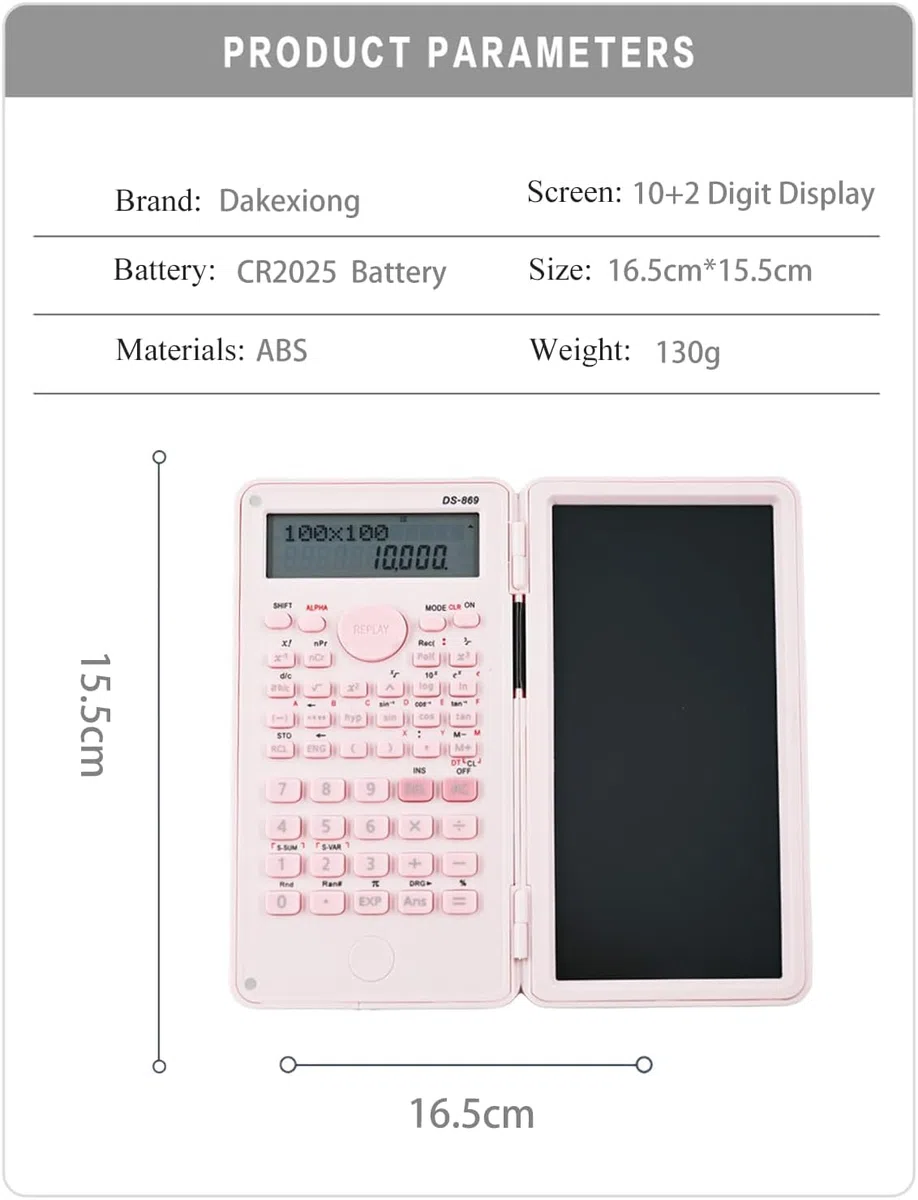 DS-869 Calculadora científica de 240 Funciones con Bloc de Notas,Calculadora científica de ingeniería de Doble función,con bolígrafo electrónico y Pantalla 10+2,para Estudiantes y oficinas(Rosa)