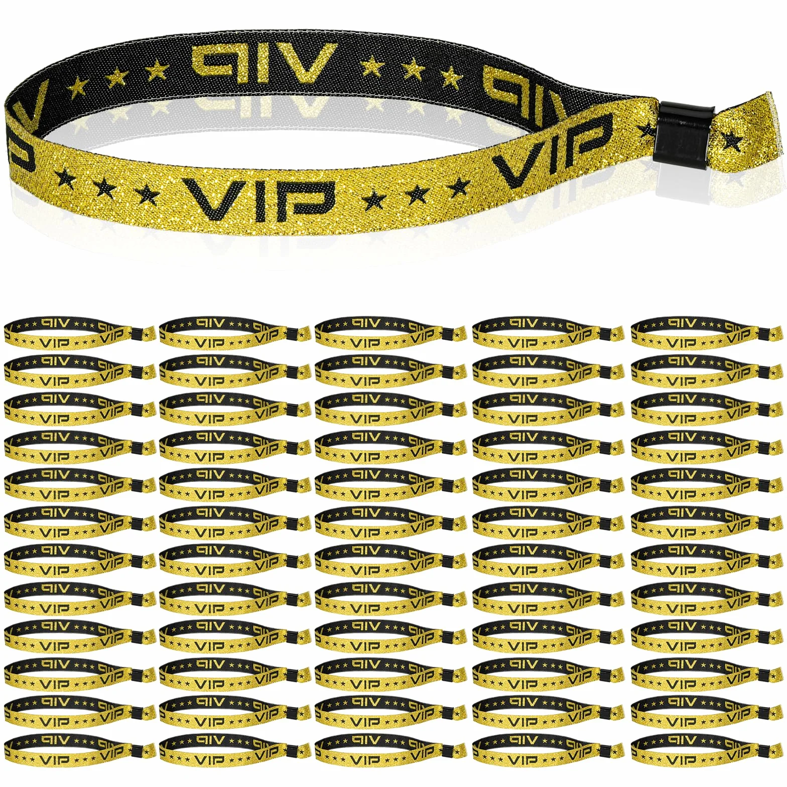 JIANTA 60 VIP Pulsera Tela Admisión, Personalizadas Fiesta Cintas Identificativas de Oro Negro para Conciertos, Exposición, Eventos, Club