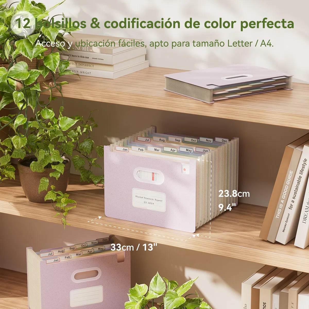 EcoStash Carpeta Clasificadora Acordeón, 12 Bolsillos Archivador A4 de Paja de Trigo, Clasificador Documentos Expandibles,Vertical,Libre de BPA,Regreso a la Naturaleza,Vida Saludable - Púrpura Lavanda