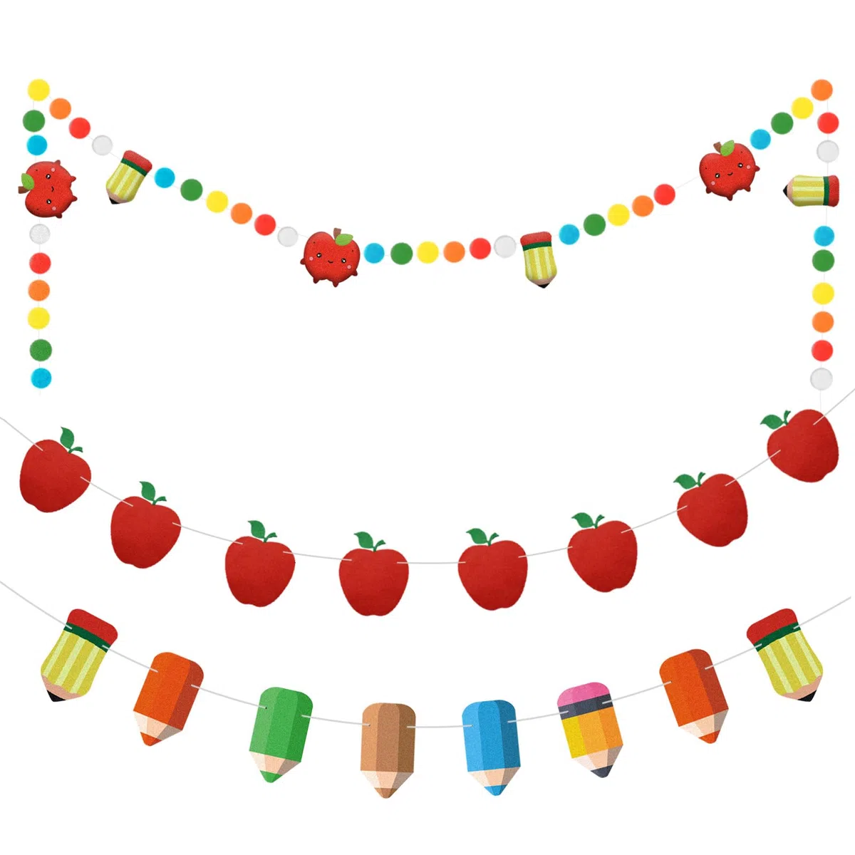 3piezas Pancarta de Regreso a la Escuela, Bola de Fieltro lápiz de Manzana decoración Linda para el Aula, Pancarta Decorativa de Regreso a la Escuela, Adecuada para el Primer día de Clases(8,2 pies)