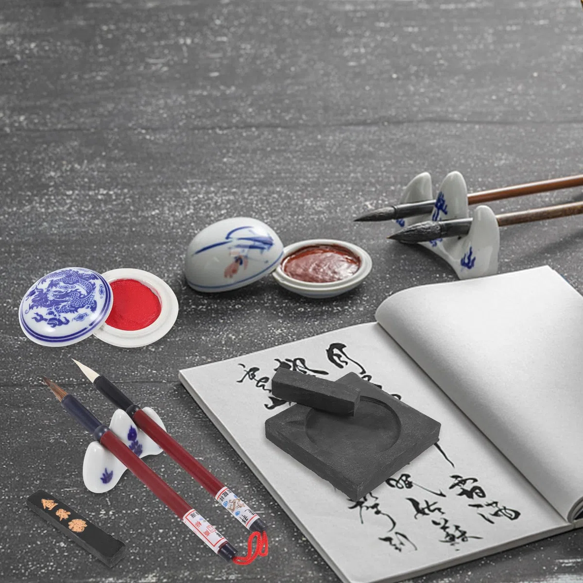 Juego de Caligrafía China para Principiantes Pluma de Pincel China, Tinta Sólida y Papel de Caligrafía de Uso Diario, Kit Artístico Tradicional para Escritura y Pintura Sumi,