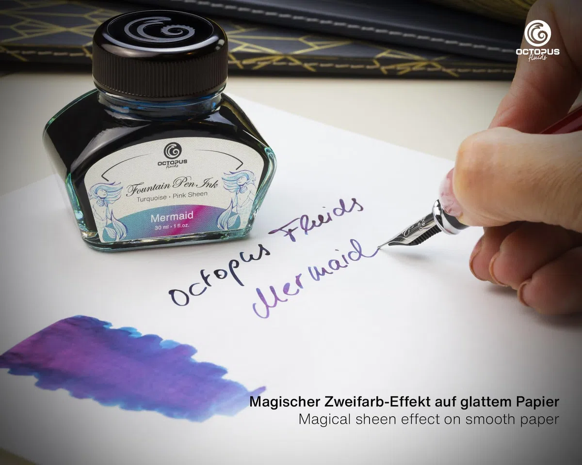 Tinta para pluma estilográfica Octopus Fluids Mermaid Sheen Ink Glass Sheen Ink Petrol, 30 ml