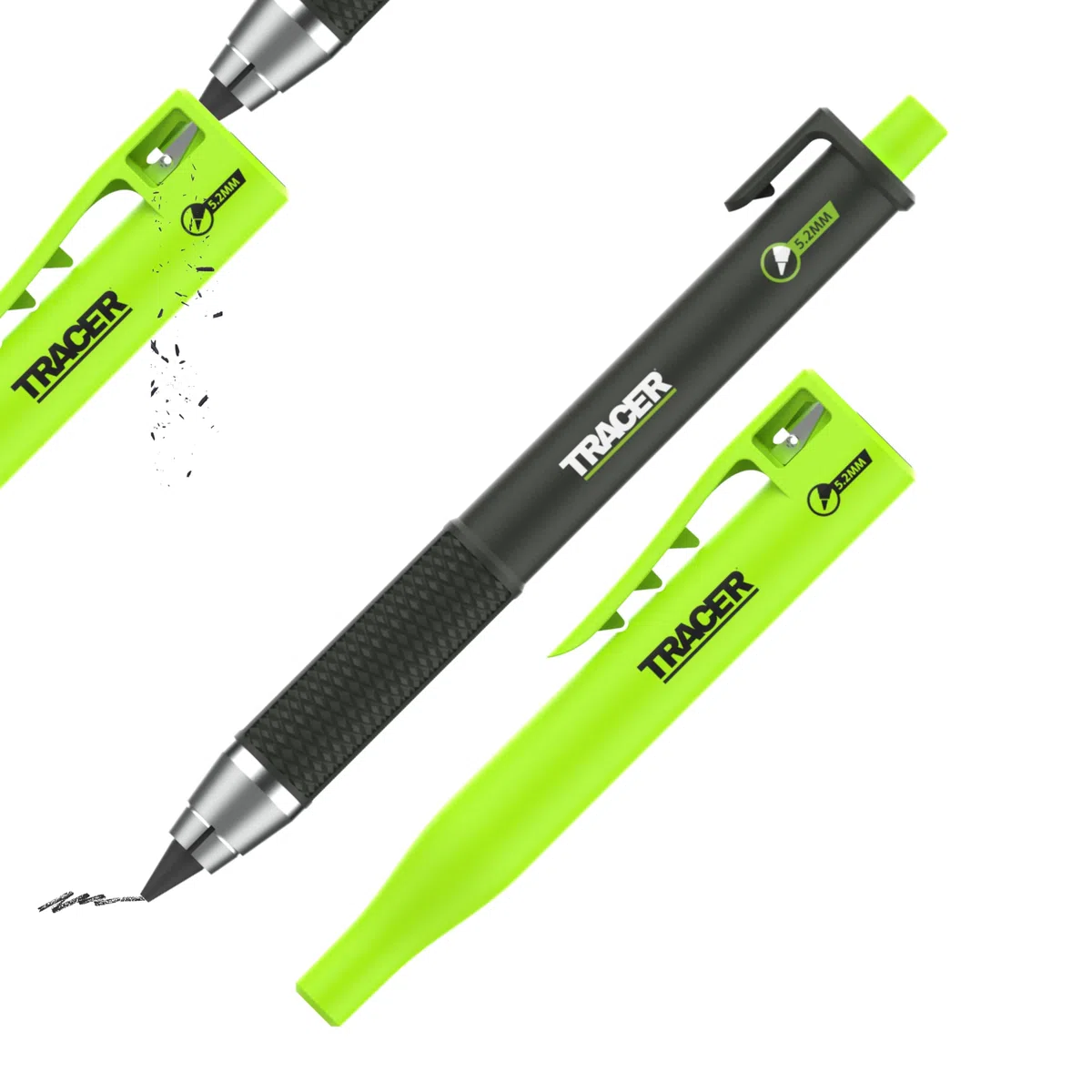 Tracer Tough Pencil - Lápiz de carpintero resistente con funda para sitio, mina de 5,2 mm de dureza y alta visibilidad. Lápiz de trabajo para constructores, carpinteros y marcas de construcción