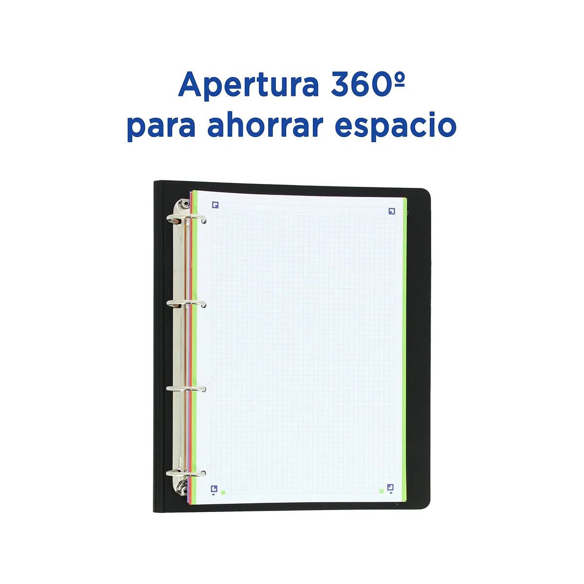 Oxford Live & Go, Archivador 4 Anillas Plástico Polyfoam con Recambio y Goma. Tamaño A4+, Pizarra Extraíble, Hoja de Pegatinas, Recambio con 5 Bandas Color y Cuadrícula 5x5, Color Negro