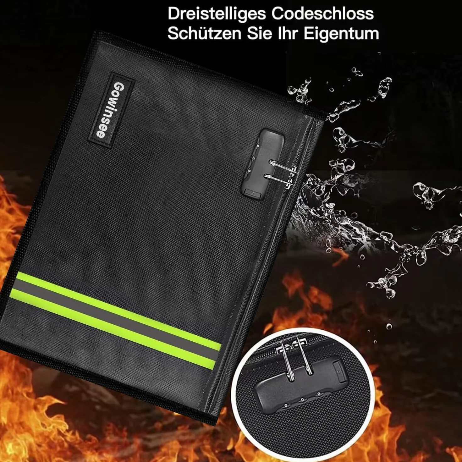 Mejora resistente al fuego e impermeable maletín con cerradura (38 x 28 cm) multicapa material de fibra de vidrio, maletín impermeable ignífugo para documentos A4/A5