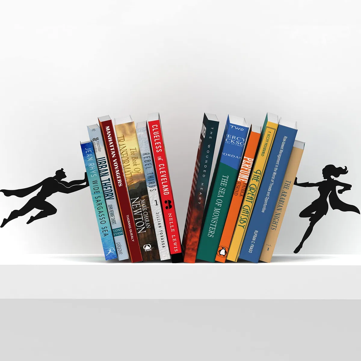 Artori Design Sujetalibros Ocultos, estantes de Metal Resistente, Soporte para Libros, Regalo Decorativo para Amantes de los sujetalibros y decoración del hogar (Supergal+Book&Hero)