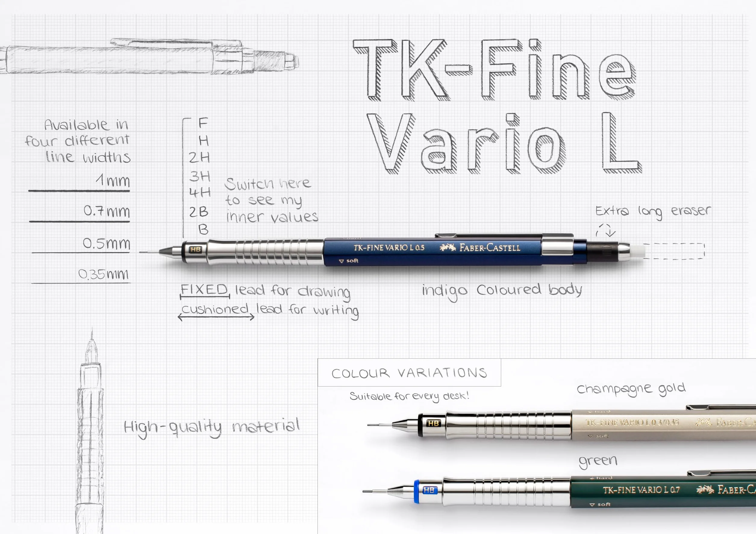 Faber-Castell 135740 - Portaminas TK-Fine Vario L -Dorado Champagne - 0,7mm