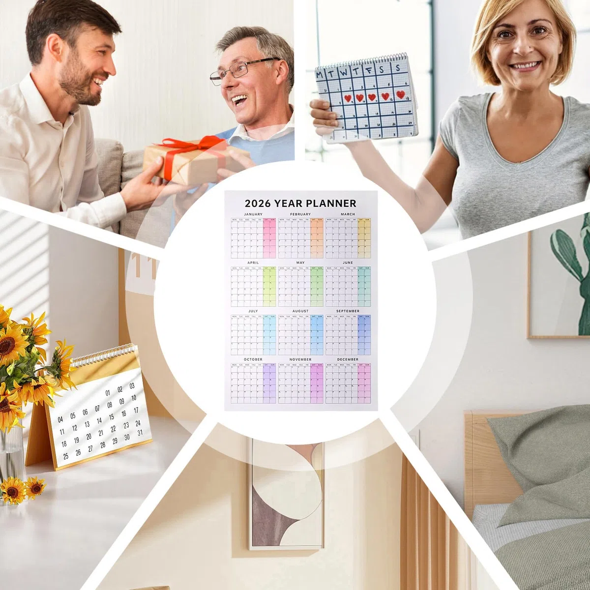 Calendario anual de pared 2026, calendario de pared anual 2026, 29.5 x 20.8 pulgadas (abierto), papel vertical de año completo, planificador mensual familiar para organización y planificación