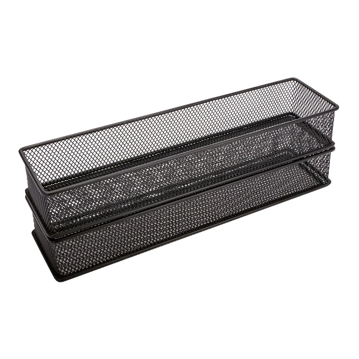 Annova Organizador de malla para cajones y estantes, cesta de almacenamiento, bandeja de almacenamiento para suministros de oficina escolar, juego de 2 (negro, 30x7.5x5cm)