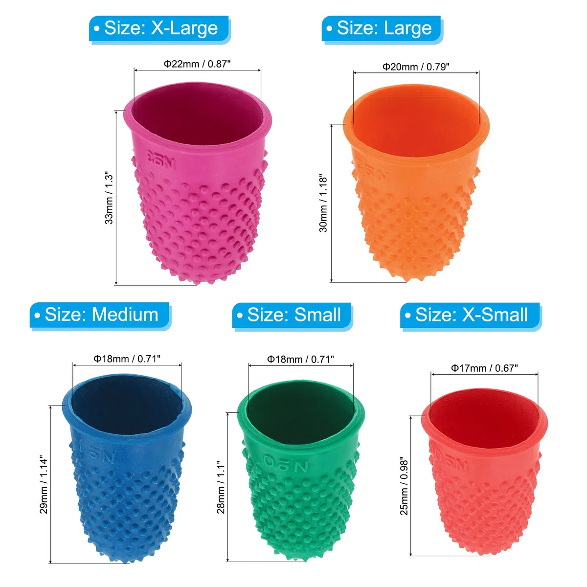 PATIKIL Goma Dedo Puntas, 20 Pieza Silicona Pulgar Dedo Punta Protector Cubiertas Protección Almohadillas Dedal Agarres para Oficina Cuenta Costura, Multi Color Tamaño Surtido