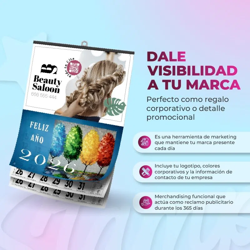 Calendario Personalizado 2026 para Pared con Notas de 43,5cm y Contiene Colgador - Añade Fotos, Textos o Logo - Almanaque con Faldilla Mensual, Ideal para Organizador Mensual o Regalo Navidad