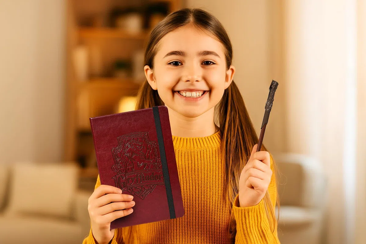 Harry Potter - Libreta con Boli Bolígrafo de Varita, Cuaderno, Diario Secreto, Agenda Escolar con Snitch Dorada, Diario Secreto - Set de Accesorio de Papeleria - Ideas de Regalos Originales