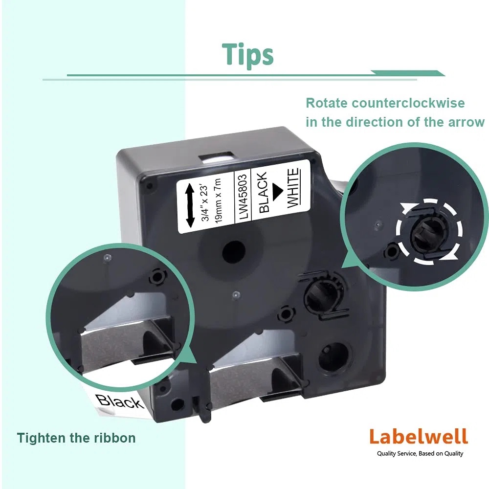 Labelwell 3x Cintas de Etiquetas Compatible para Dynmo D1 45803 S0720830 Negro sobre Blanco para 19mm x 7m Dynmo MobileLabeler Dynmo Labelwriter 450 Duo, Dynmo LabelManager 360D 420P 450D 500TS