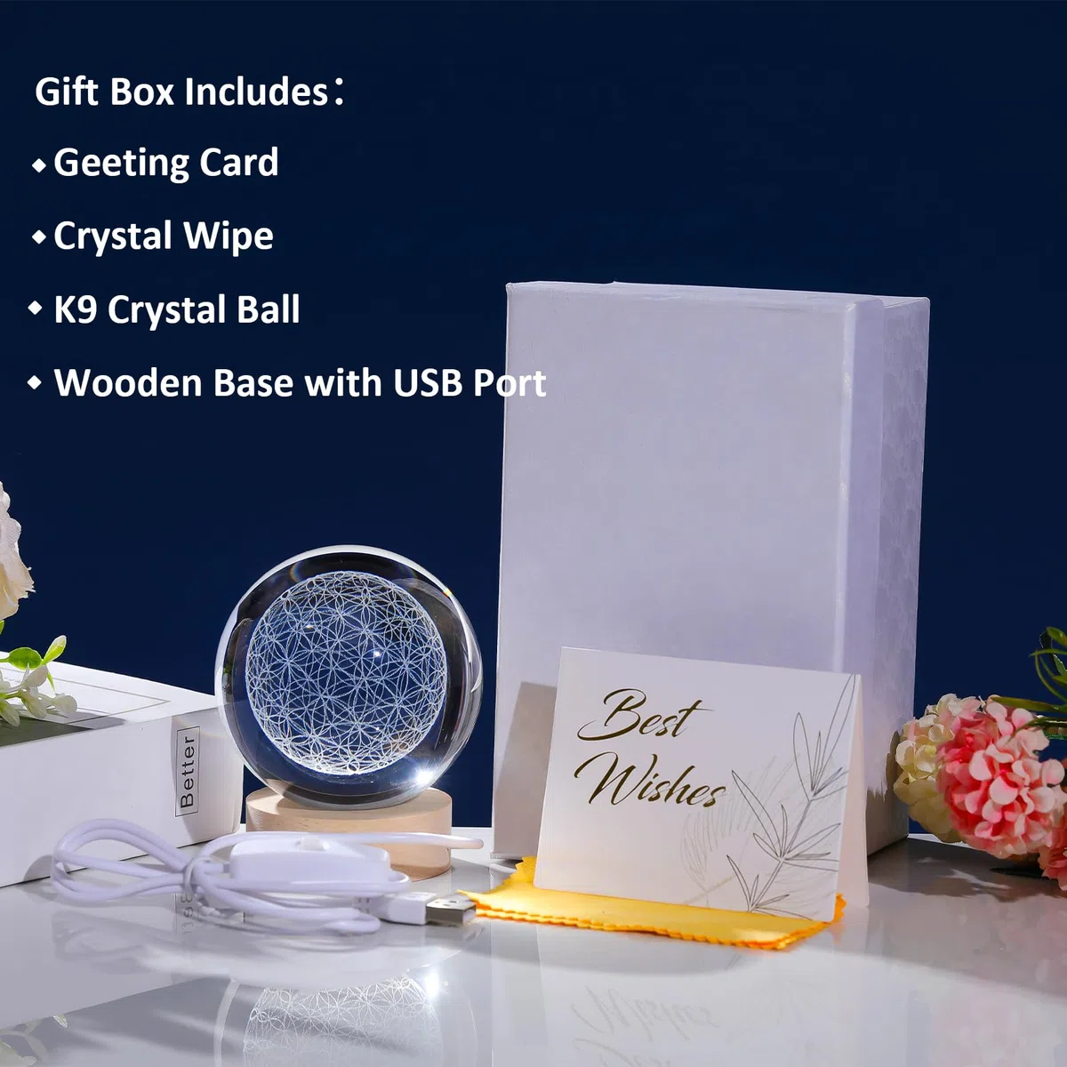 Arikyrist Bola de Cristal grabada en 3D, diseño de Flor de la Vida, Esfera de la Vida grabada con láser, decoración del hogar, Esfera de Cristal con geometría Sagrada, Adornos de pisapapeles, Regalos