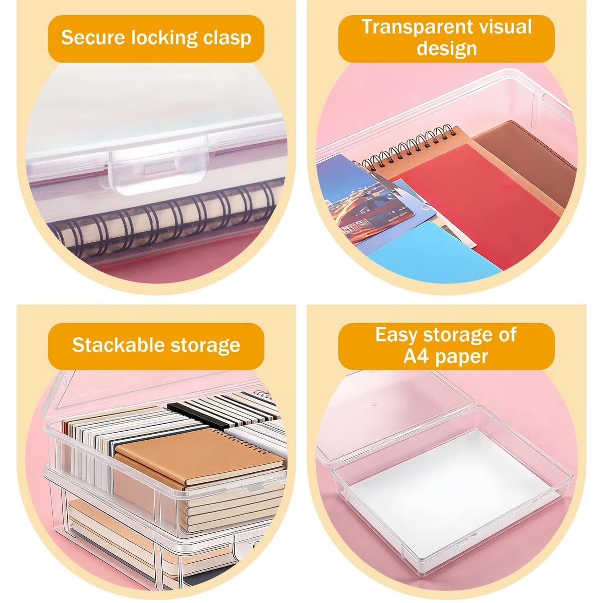 Zocipro 2Pcs Cajas Transparentes de Plástico A4, Caja Archivador Plastico Impermeable Archivos de Almacenamiento para Documentos Cartas Papel Revistas Libros (31x22x5 cm)