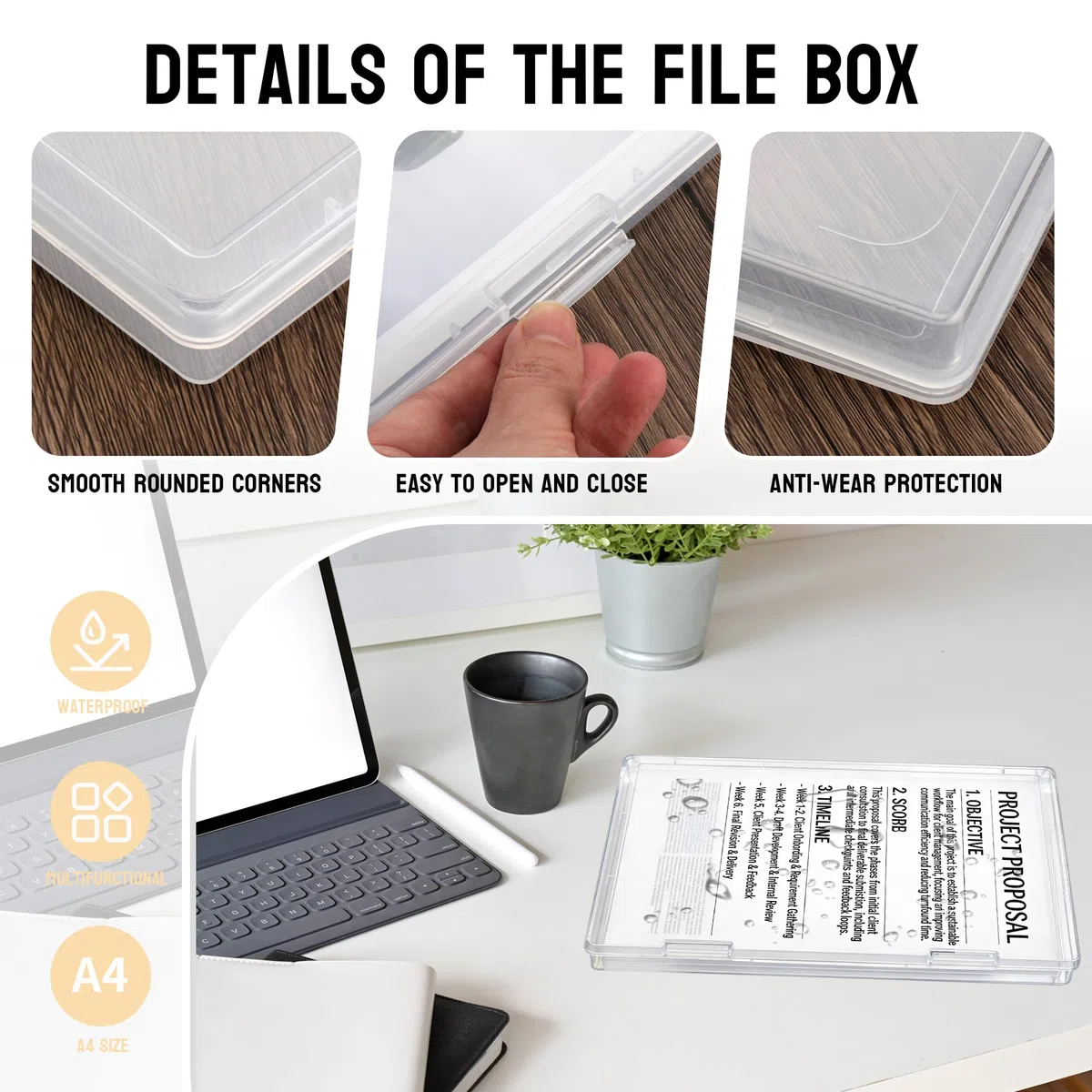 Cajas Transparentes de Plástico A4 2pcs Caja Archivador Plastico Impermeable Archivos de Almacenamiento para Documentos, revistas, álbumes de Recortes
