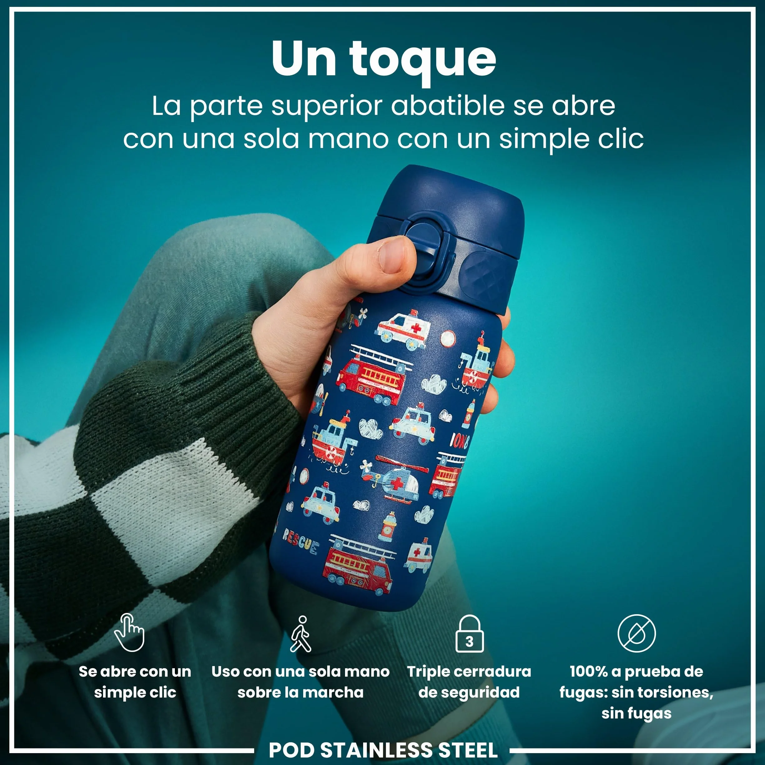 ion8 Botella de Agua, a Prueba de Fugas, Apta para Lavavajillas, Libre de BPA, Tapa Abatible