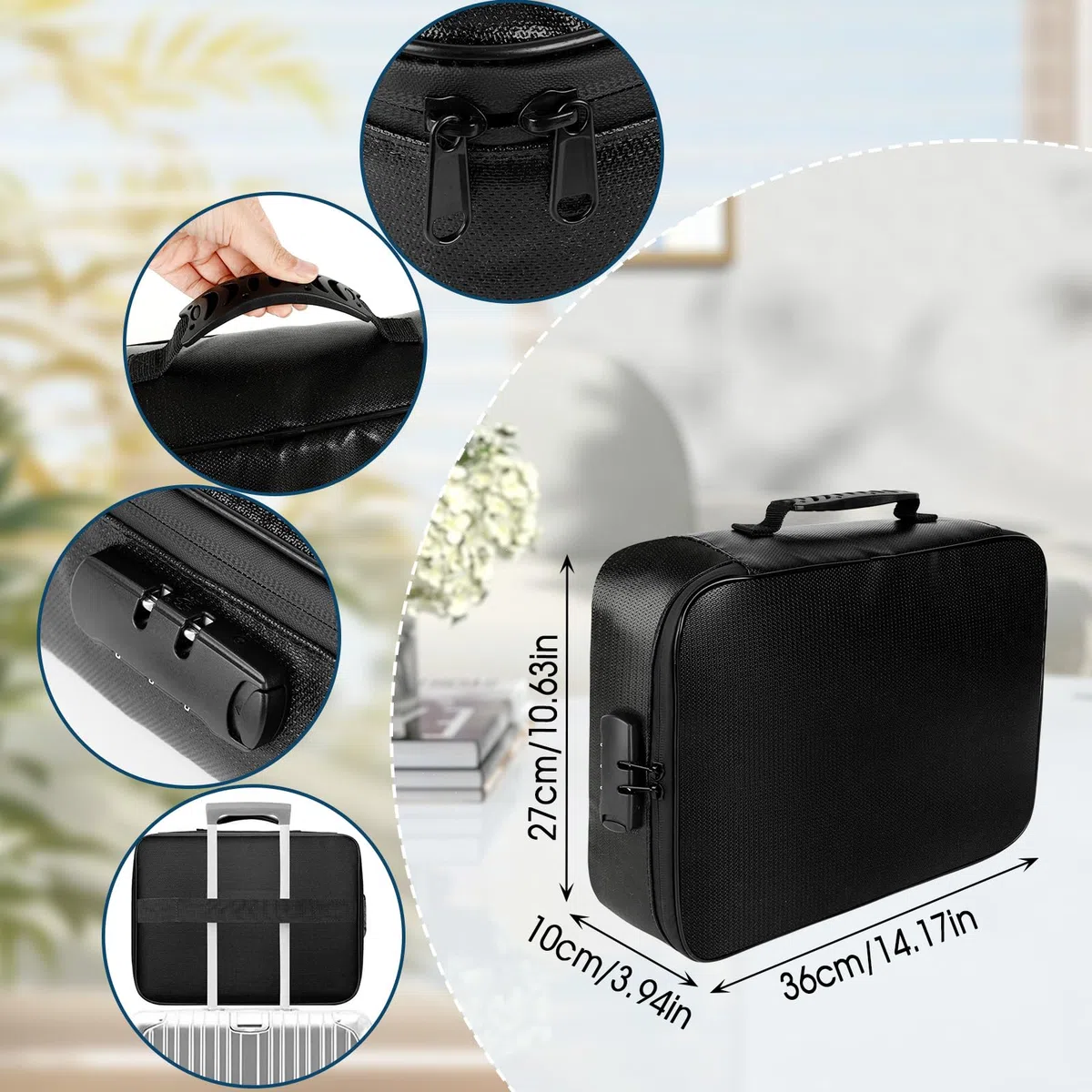 Bolsa de Documentos Ignífuga e Impermeable, Caja de Documentos Ignífuga con Cerradura y Doble Cremallera, Bolsa para Documentos de Gran Capacidad para Pasaportes y Documentos legales(36 * 27 * 10cm)
