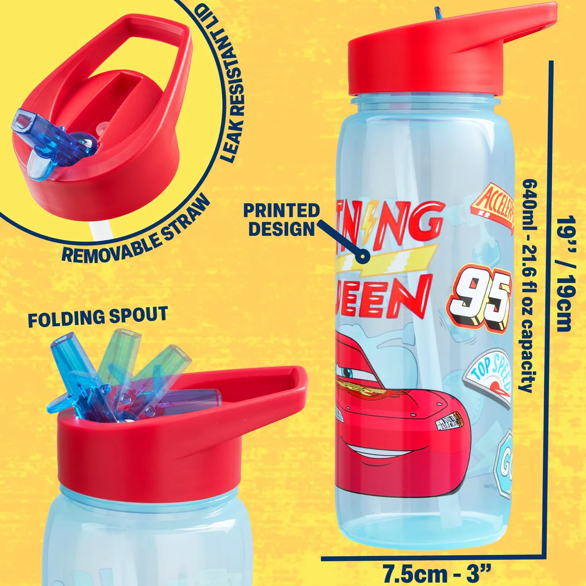 Get Trend Disney Cars Fiambrera Niños y Botella 640 ml Set, Bento Box 1,75 L con Compartimentos, Apta Lavavajillas y Microondas, Sin BPA, Lunch Box Escolar Colegio y Ocio (Multi Lightning McQueen)