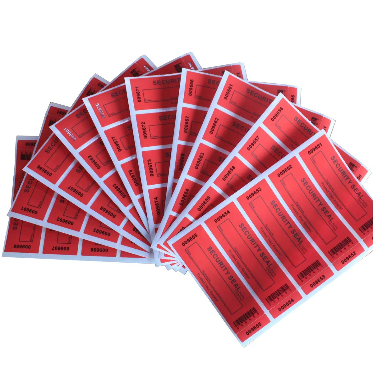 TamperSeals Group - 50 adhesivos de transferencia total a prueba de manipulaciones (rojo, grande, 35 x 120 mm, números de serie triples)