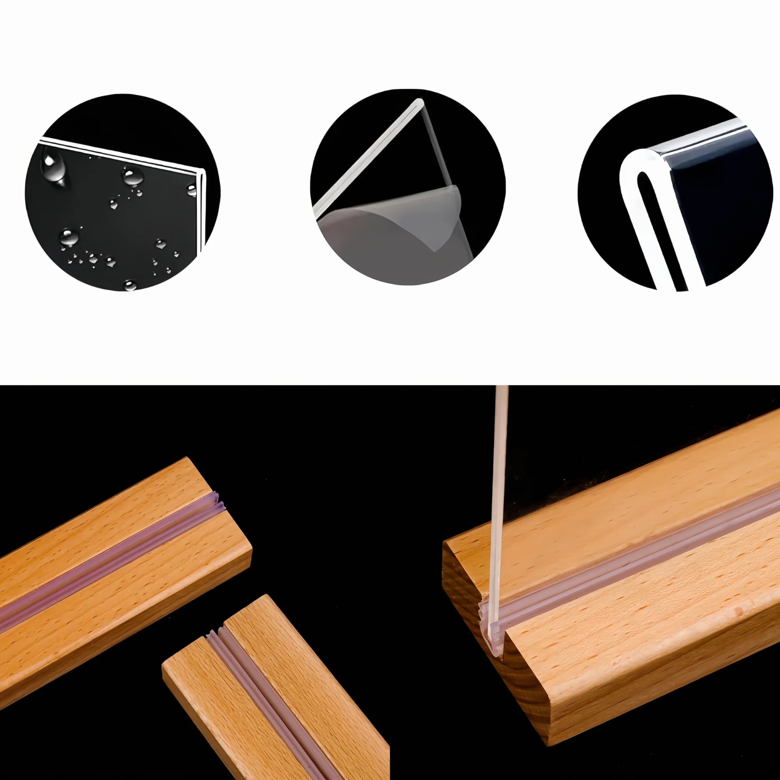 Expositores de mesa A6 transparentes acrílico con base de madera soporte vertical en L doble cara para tarjetas de menú