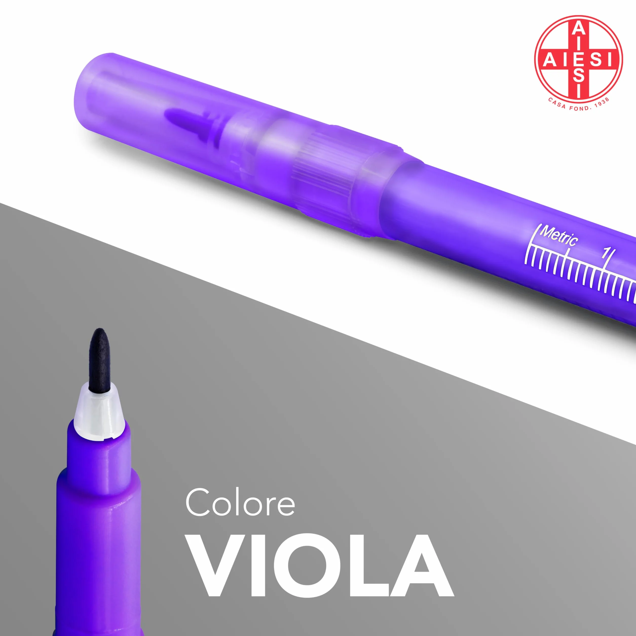 AIESI® Bolígrafo Dermográfico Estéril con punta estándar con regla HOSPIMARK (Paquete de 10 piezas)