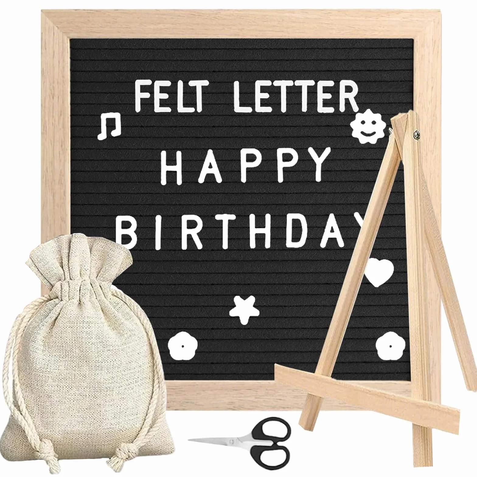 Tablero de letras de fieltro, 25 x 25 cm, Letter Board Retro, 340 Caracteres, Marco de Madera, para Citas, Notas y Anuncios, Tablero de Mensajes, Pared y Mesa (Negro)