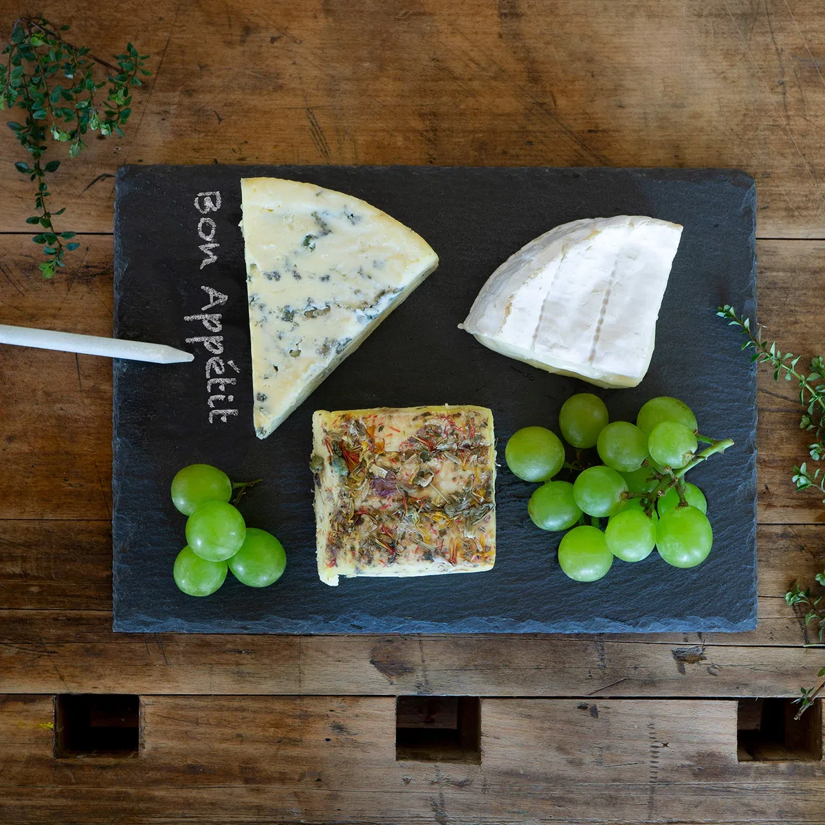 Moritz & Moritz 6x Platos Pizarra 22 x 16 cm Thyme con tiza para escribir - Platos de Pizarra Natural - Platos para aperitivos para personalizar y decorar
