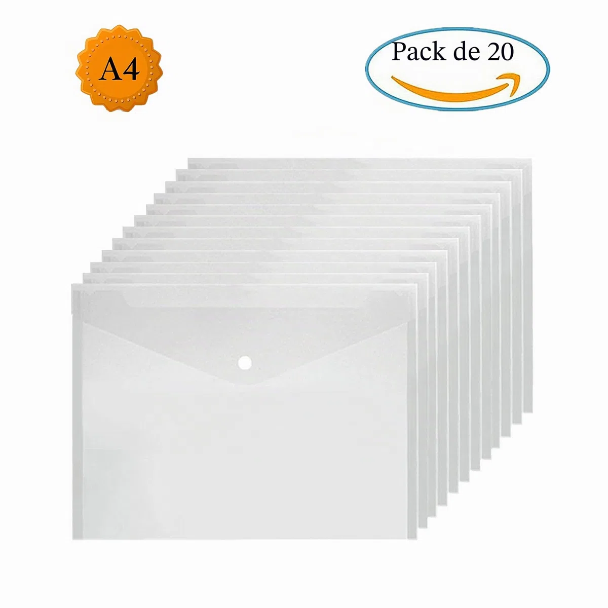 Carpeta A4 Transparente 20 Unidades Carpetas Plastico Dossieres Transparentes Carpeta Sobre con Botón para Almacenamiento de Documentos