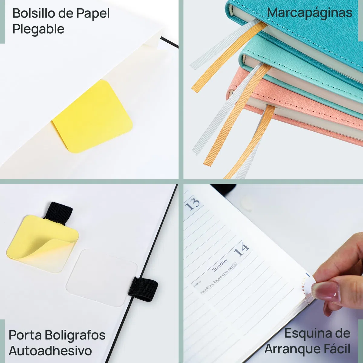 POPRUN Agenda 2026 2027 Semana Vista 22,5 x 16,5 cm, Semanal 17 Meses de Ago.2026 a Dic.2027, Tapa Blanda en Cuero Vegano, Porta Boligrafos Autoadhesivo, 80 GSM Papel, Azul