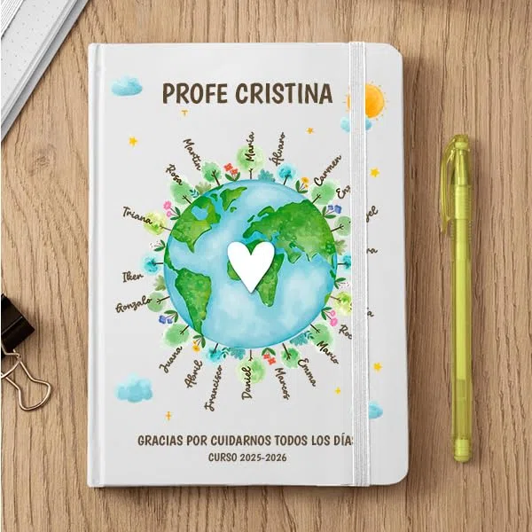 Transparent Gift Libreta Planeta Personalizada para Profesores. Cuaderno con Nombres de Alumnos. Regalos Originales Fin de Curso. Regalos Personalizados para Profesores y Profesoras.