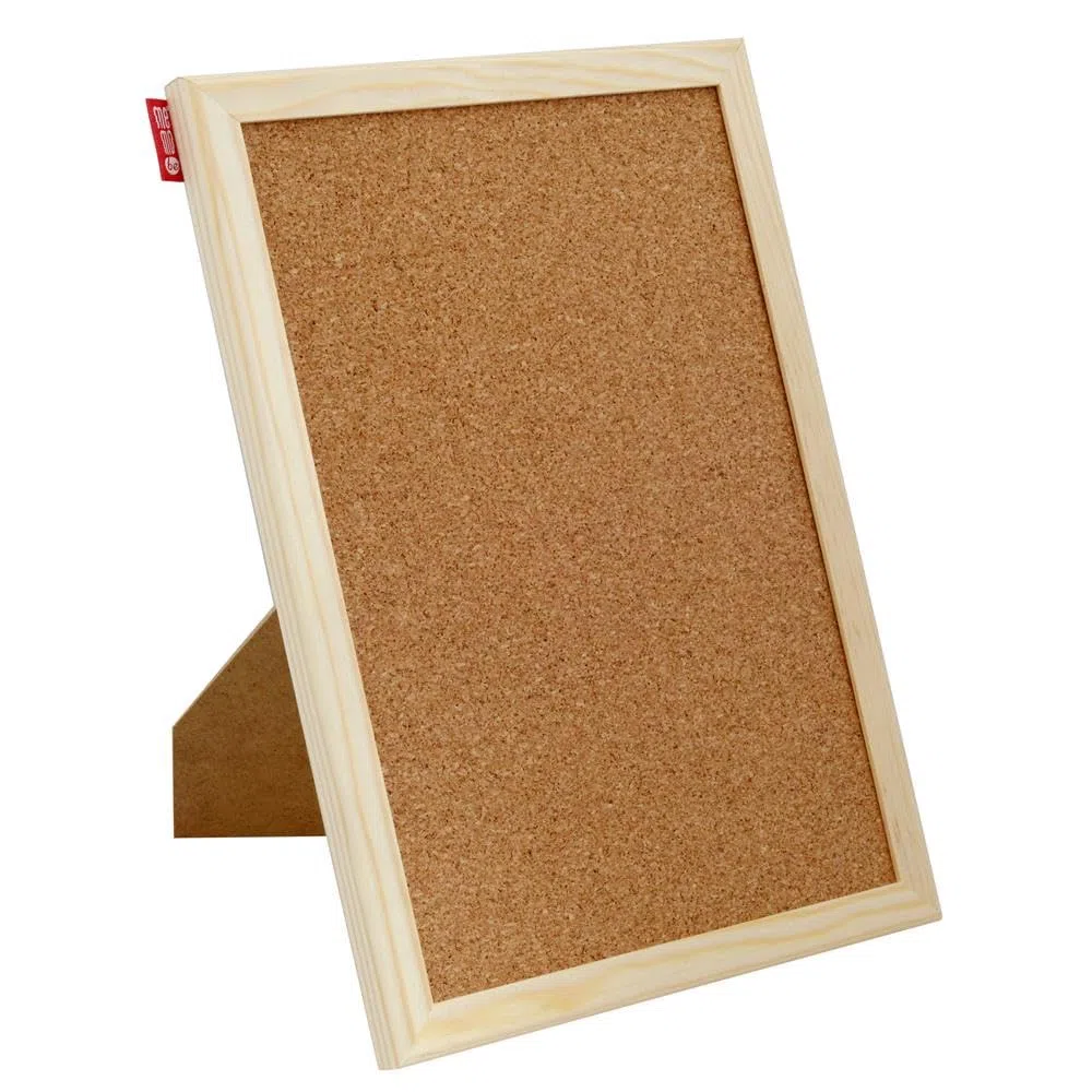 Memobe Tablón de Anuncios de Corcho 30 x 21 cm - Marco de Madera - Placa para Colgar Fotos, Notas - Superficie Natural - Pared de Corcho