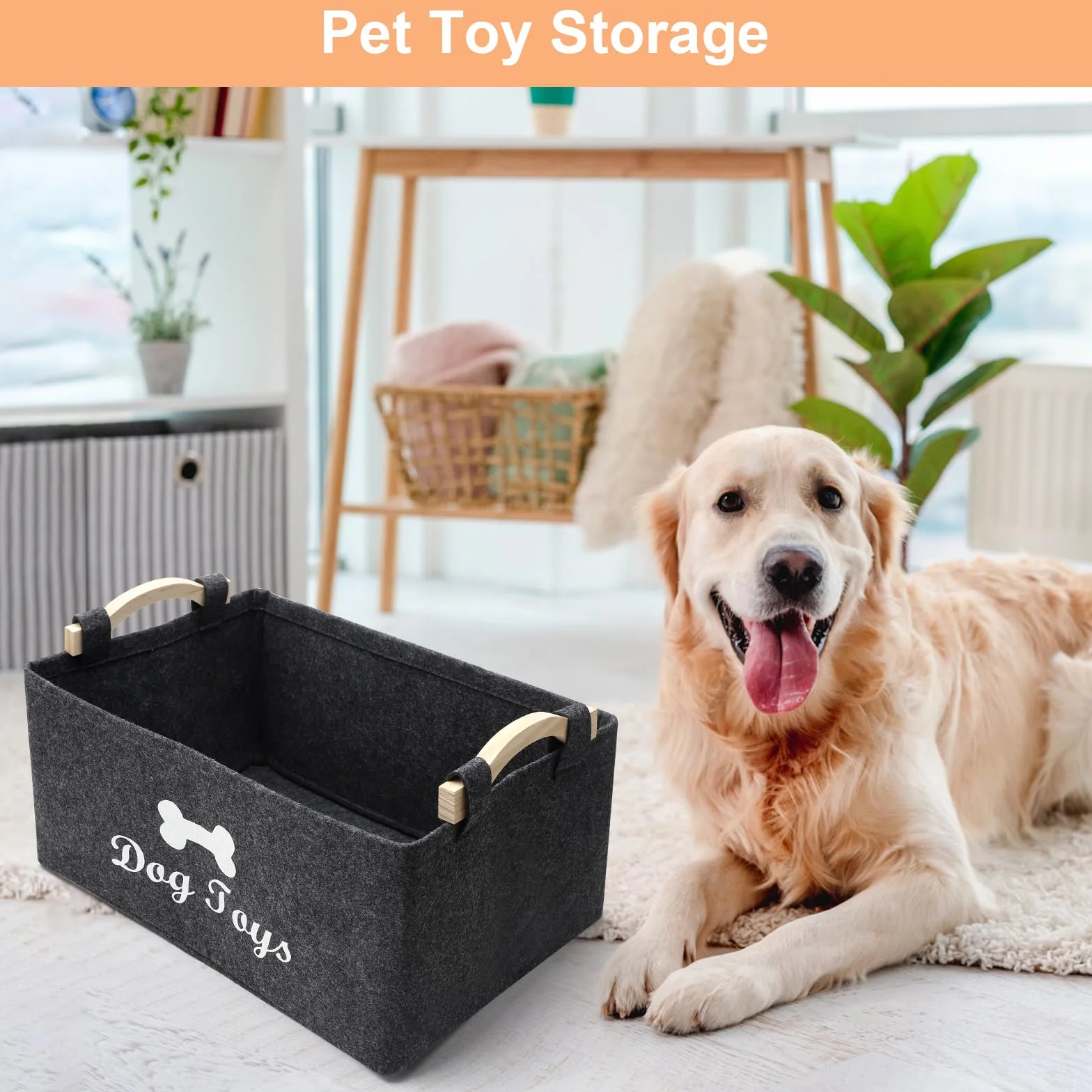 APOMOONS 2 Cestas de Fieltro Grises con Asa Plegables para Guardar Juguetes de Perro Cestas Organizadoras de Fieltro para Guardar Snacks Cosas Pequeñas Ropa Sucia