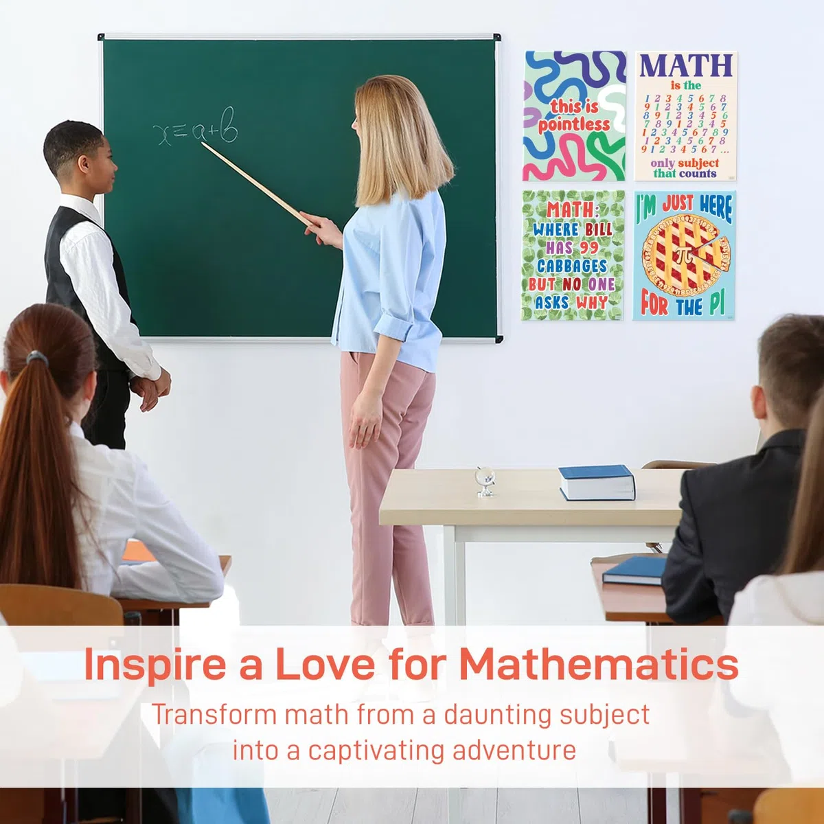 S&O - Pósteres de matemáticas para escuela primaria, exhibiciones aritméticas en el aula, impresiones espaciales de aprendizaje para matemáticas, tablas de números para el Instituto Intermedio,