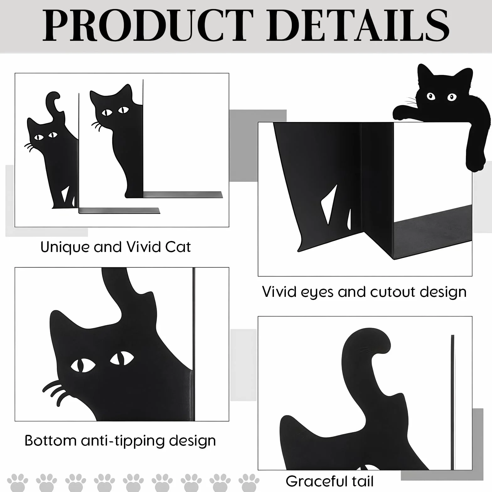 Spähende Katze Metal Metálica Sujetalibros Set 2 Estilos Decorativos para Estantes Oficina