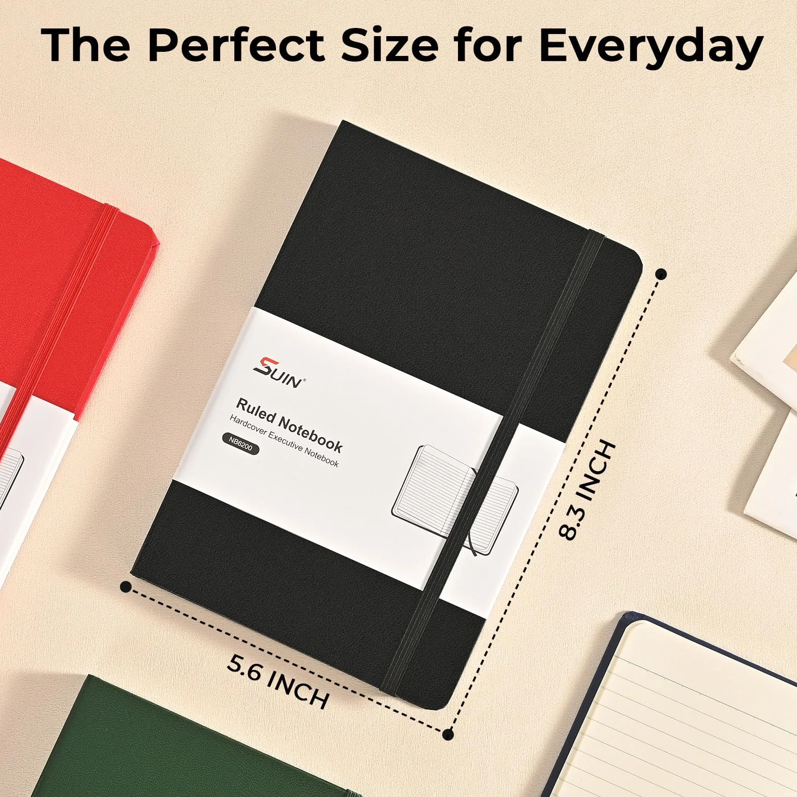 SUIN Cuaderno profesional A5 con forro de tapa dura (3 unidades), color negro