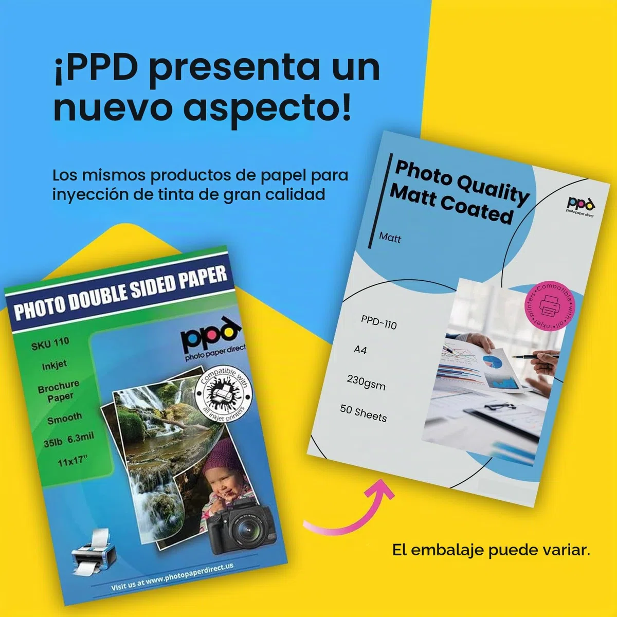 PPD Inkjet - A4 x 50 Hojas de Papel Artístico de Calidad Fotográfica Profesional Mate 230 g/m² - Secado Instantáneo - Para Todas Impresoras de Inyección de Tinta - PPD-110-50